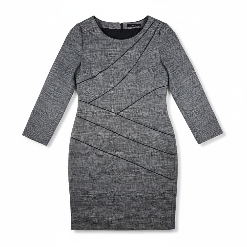 ​KL by Lynn Tweed Sheath Dress Grey Black Long Sleeve Colorblock S 55 Careerwear